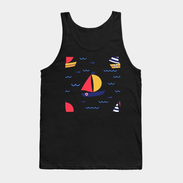 Seamless pattern of sailboat regatta in sea ocean. Summer outdoor sports activity concept. Tank Top by Nalidsa